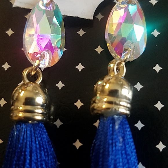 Royal Blue Long Tassel Dangle Earrings - Picture 2 of 3